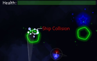 The newly introduced healthbar, collision particles, feedback text and a red blinking ship.