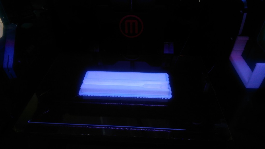 The MakerBot Replicator 2X printing our fork case (photo by Milin)